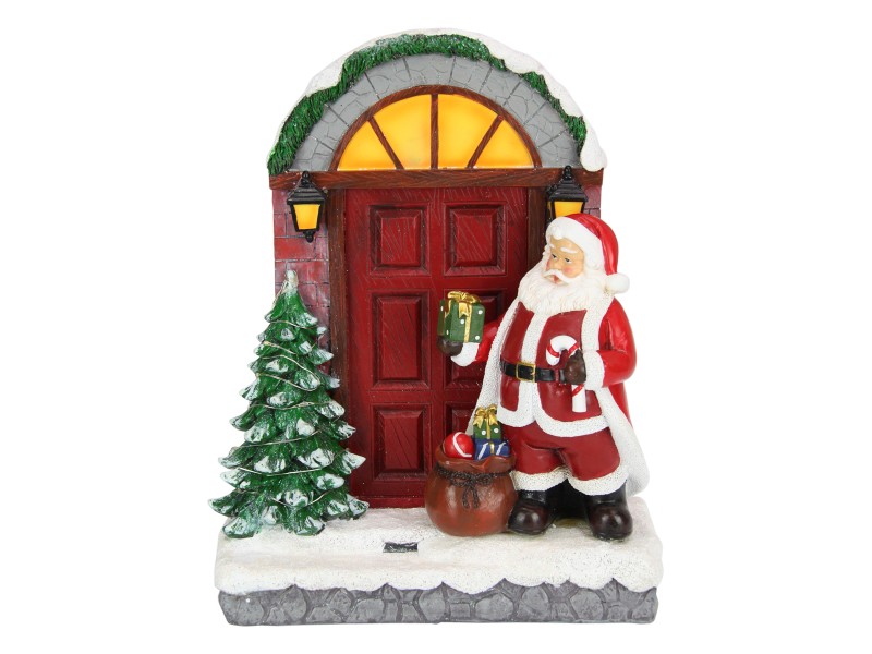 Santa at Door with Light Up Tree (Gift Box)